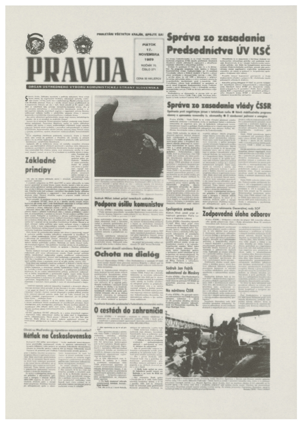 Stano Masár, PRA PRA PRAVDA (Upravený „zahmlený“ reprint starého vydania denníka Pravda z 17. 11. 1989, z cyklu Appearing Memory / Zjavujúca sa pamäť, 2019). Archív Stana Masára